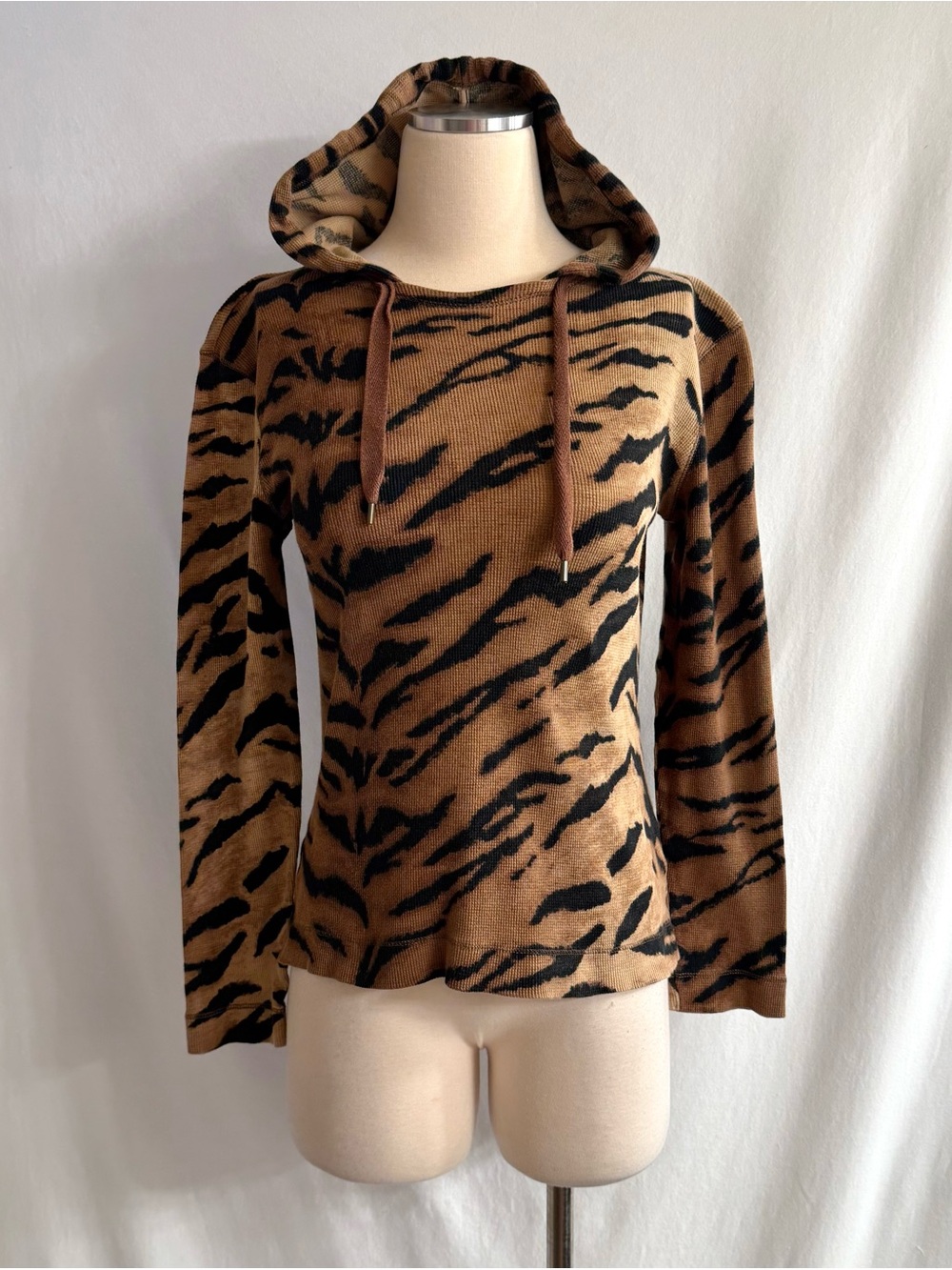 Y2K Waffle Knit Tiger Print Hoodie